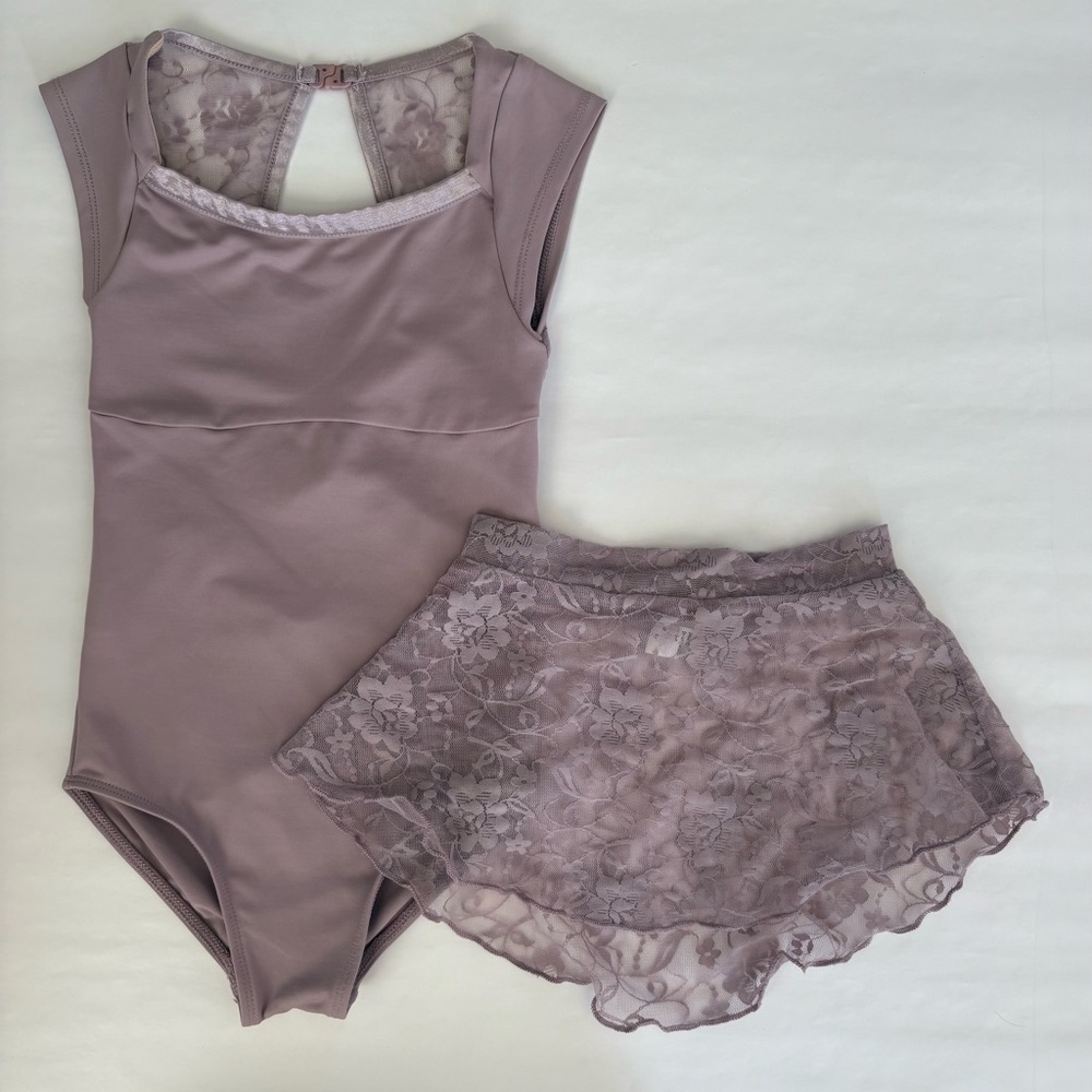 Chic Mauve Lace Leotard and Skirt Set